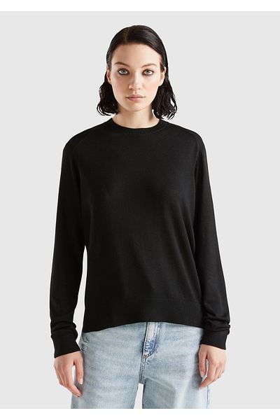 United Colors of Benetton Pulover subțire pentru femei din amestec de cașmir negru