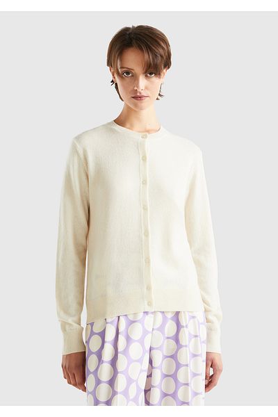 United Colors of Benetton White Cashmere Women's Cardigan - 100%