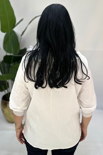 GÖKSEL Firfirli Flowered White Poplin Bluz Large Size
