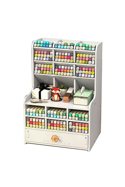 KidLe Wooden Pen Organizer with Drawer, DIY Pencil Holder Desk Tidy Office Stationery