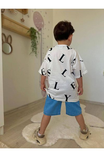 BİR DOZ ÇOCUK GÜLÜŞÜ Jeans Double Pocket Top Single-Jersey Fabric Tee Shirt Stylish Cotton Special Day Suit