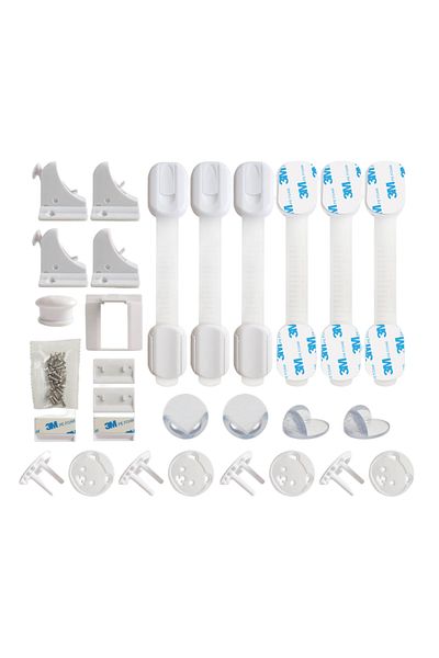 LUVLU Set Complet 22 Piese Pentru Siguranta Copiilor, Protectii Mobilier Si Prize, Incuietori Magnetice