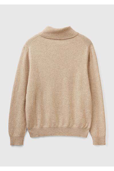 United Colors of Benetton Men's Milk Coffee 100% Cashmere Sweater
