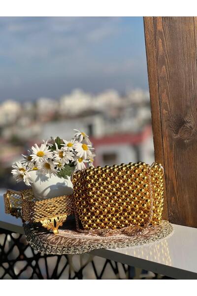 ModaBelvia Gold Boncuk İşlemeli Çanta