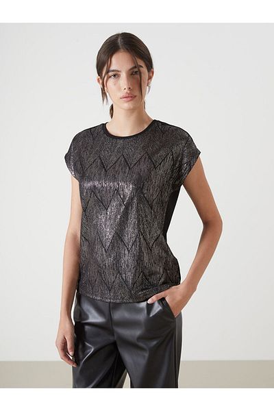 LC Waikiki LCWAIKIKI Tricou clasic negru cu decolteu rotund pentru femei S5AT13Z8NVY25