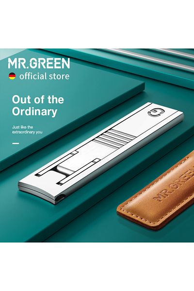 Mr Green مقص أظافر رفيع للغاية من Mr.green بني فاتح، مقص أظافر محمول مع غطاء من جلد البقر فائق الجودة