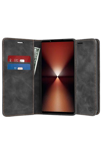 SKYDDAR INNOVATION Husă pentru Sony Xperia 1 VI, portofel moale, tip carte, piele ecologică premium, neagră, set de stickere