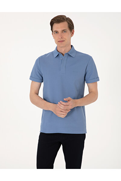 Pierre Cardin Mavi Slim Fit %100 Pamuk Kıvrılmaz Amerikan Pike Polo Yaka Basi...