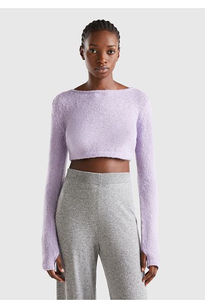 United Colors of Benetton Pulover Crop pentru femei în amestec liliac Moher