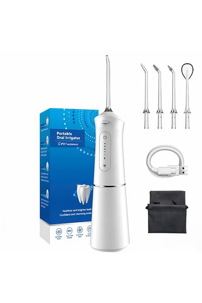 LUVLU Irigator oral cu 5 moduri, 1600 impulsuri/min, IPX7, 200 ml, 4 vârfuri, portabil