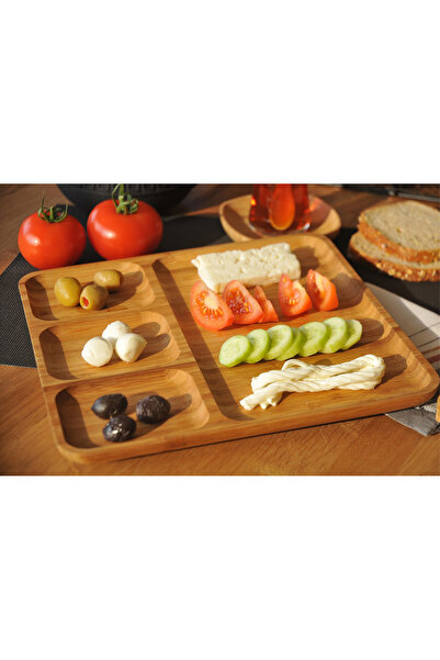 Mareluxe Doğal Bambu Sunumluk 4 Bölmeli | Şık Ahşap Servis Tabağı | Kahvaltı & Atıştırmalık İçin Sağlıklı