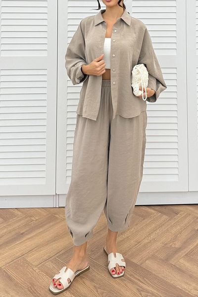 Suzi Women's Mink Oversize Shirt Shalwar Pants Pants Set 50957