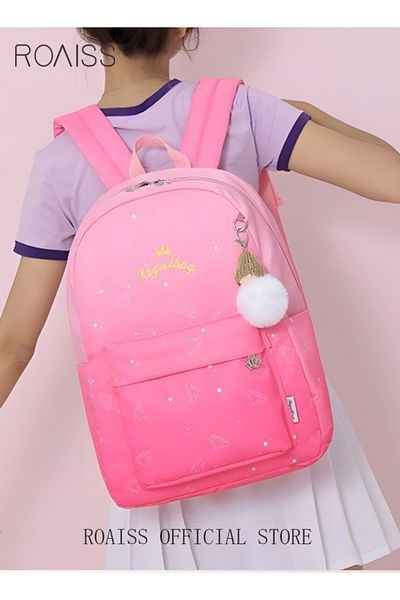 ROAISS 3pcs Starry Sky Printing Cute Functional Backpack Set Large Capacity Schoolbag and Shoulder Bag and