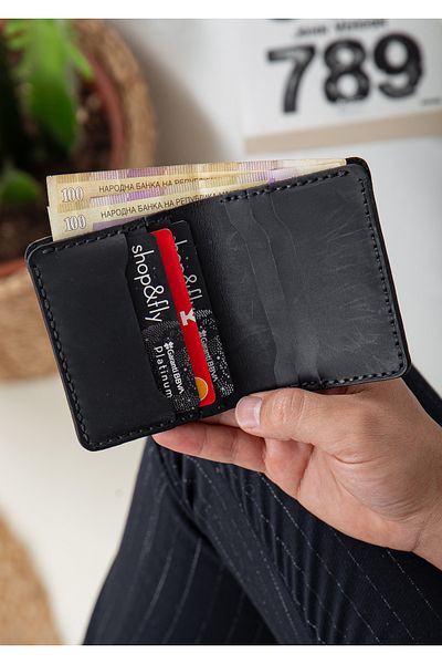 Niki Leather Carlos Handmade Black Real Leather Wallet Card Holder