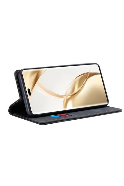 SKYDDAR INNOVATION Husă pentru Honor 200 Pro, portofel moale, tip carte, piele ecologică premium, neagră, set de autocolante