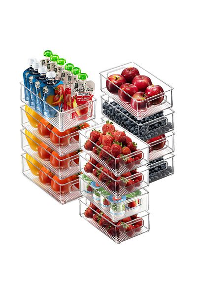 Teno Set of 12 Teno® Refrigerator Organizers, BPA-free, 26 x 15 cm, transparent