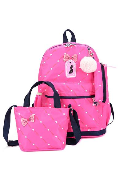 ROAISS 3pcs Heart and Bowknot Printed Graphic Cute Functional Backpack Set
