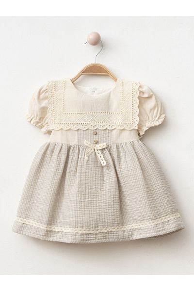 ALPİDS Baby Dress Striped Muslin Square Collar Zippered Dress