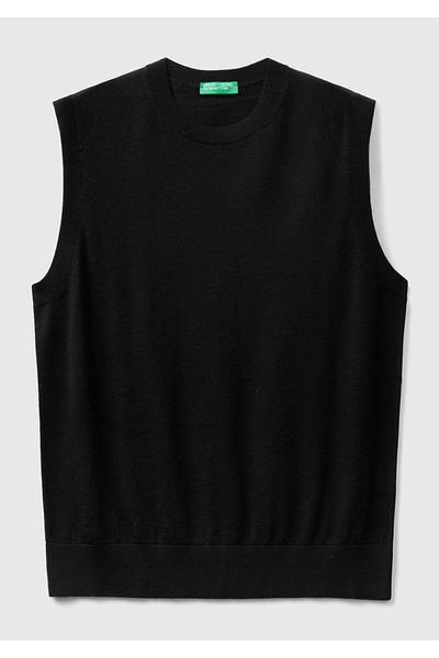 United Colors of Benetton Μαύρο Merino Extra Fine Ανδρικό Γιλέκο