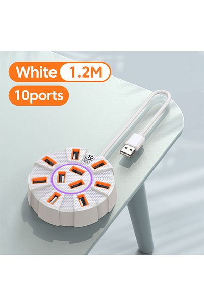 Choice 10 Ports White 1.2m USB 2.0 Hub 10 Ports Multi Splitter Adapter 5Gbps High Speed USB Splitter Power