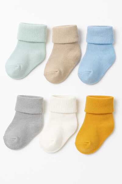 UmBaby مجموعة من 6 جوارب للأطفال حديثي الولادة - قطن عضوي ملون مع علبة هدية