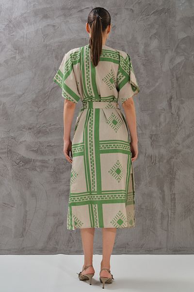 SHUGAA Women's Ethnic Pattern Summer Linen Kimono Suit with Shorts