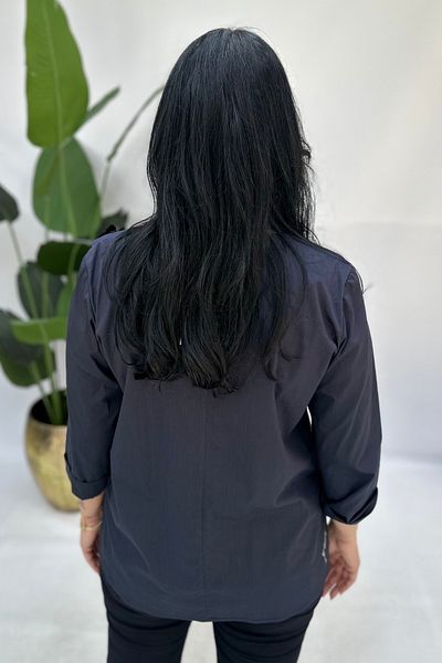 GÖKSEL Design Poplin Bluz Large Size Navy Blue