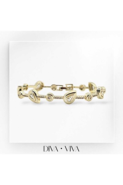 DivaViva Diva Viva - Özel Seri 14K Beyaz Taşlı Kadın Damlara Luxe Bileklik