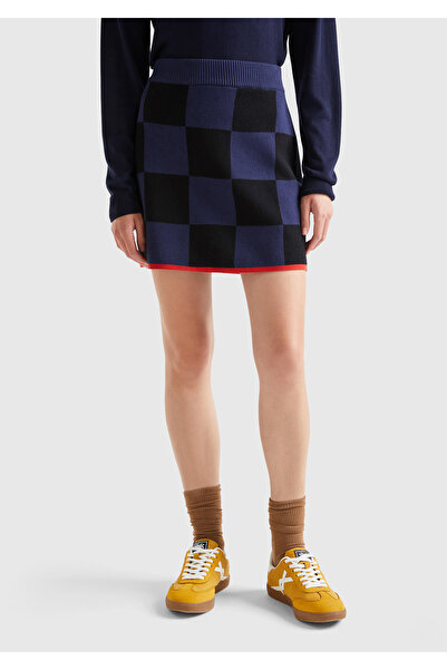 United Colors of Benetton Дамска тъмносиня 100% памучна мини трикотажна пола ...