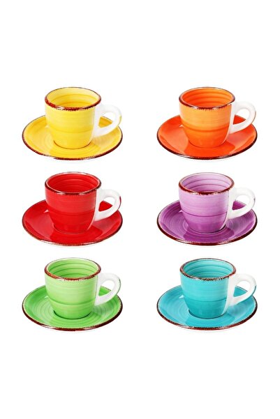 Tavola Espresso cups and plates coffee set of 6 + 6 mugs with plates 90 ml COLORS