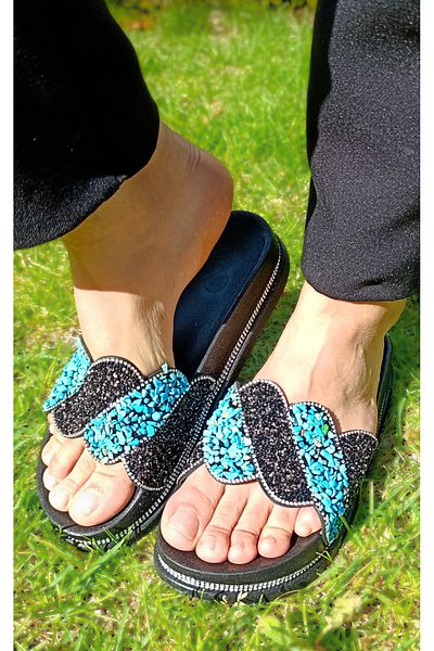 Michelle COCO Women's Slippers High Orthopedic Sole Stone Detailed