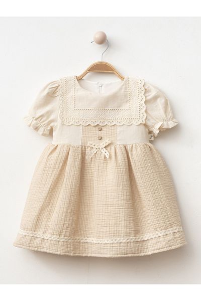 ALPİDS Baby Dress Striped Muslin Square Collar Zippered Dress