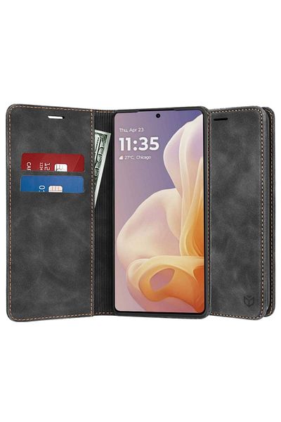 SKYDDAR INNOVATION Case for Motorola Moto G85, Soft Wallet, Book type, Eco Premium leather, Black, sticker set