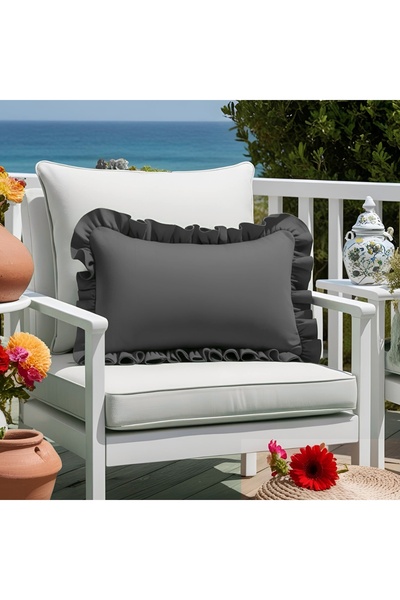 Bc Home Anthracite Country Ruffled Rectangular Throw Pillow Cover Vintage, No...