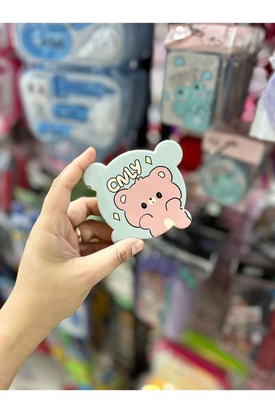 EyER Shoping Portable Makeup Mirror with Teddy Bear Figure, Bag Mirror and Pocket Mirror with Comb, Yellow with Cover