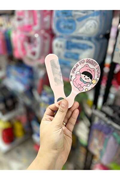 EyER Shoping Σετ Παιδικής Χτένας και Καθρέφτη Μικρού Μεγέθους Ροζ