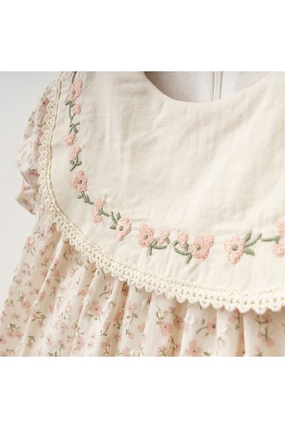ALPİDS Baby Girl Collar Embroidered Floral Patterned Burning Dress 9/24 Months