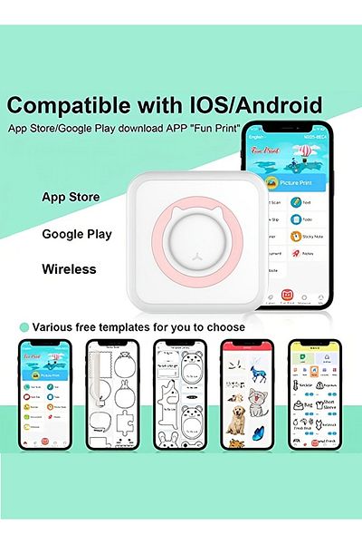 KidLe طابعة صغيرة، صانع ملصقات محمول بدون حبر، طابعة بلوتوث للهاتف، تطبيق مجاني C15P