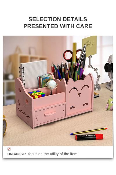 KidLe Office Stationery Box Pen Organizer with Drawer, DIY Pencil Holder Desk Tidy Office