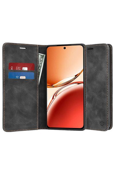 SKYDDAR INNOVATION Case for Oppo Reno12 F / Reno12 FS, Soft Wallet, Eco Leather Card , Black, sticker set