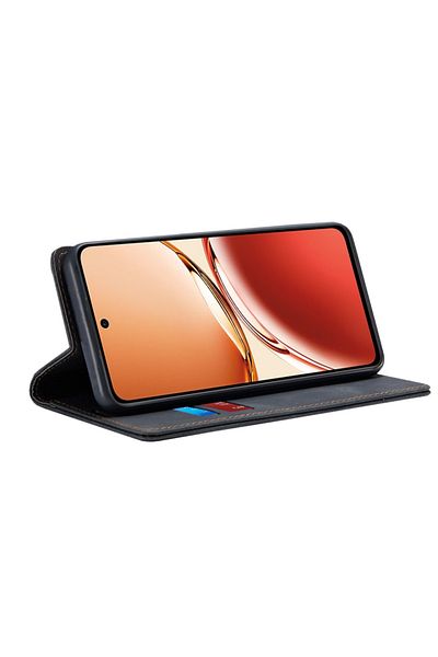 SKYDDAR INNOVATION Case for Oppo Reno12 F / Reno12 FS, Soft Wallet, Eco Leather Card , Black, sticker set