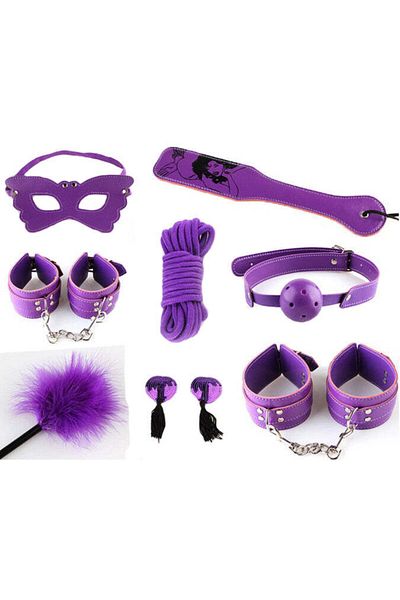 WildFashion Set fetish/BDSM 8 piese din piele ecologica, Violet, TOY74A-10