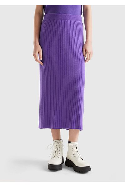 United Colors of Benetton Purple Wool Blended Women's Long Skirt