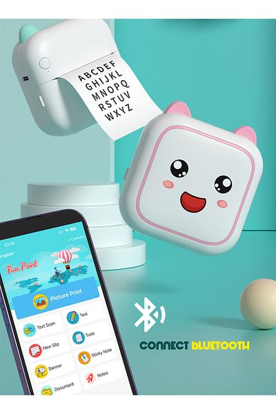 KidLe طابعة حرارية صغيرة، طابعة بلوتوث للهاتف، طابعة ملصقات لاسلكية مع شريط M5P