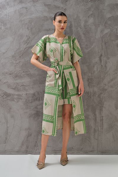 SHUGAA Women's Ethnic Pattern Summer Linen Kimono Suit with Shorts