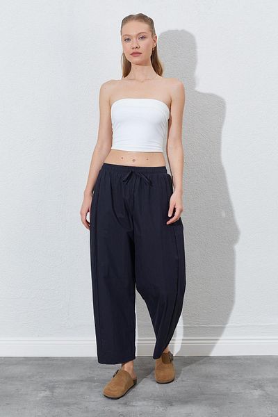 TENA Women's Black Casual Cut Pants with Elastic Waist and Hidden Pocket Detail