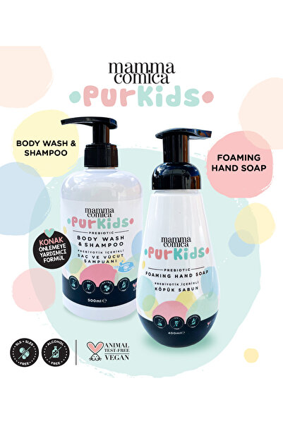 Mammacomica Purkids Prebiotikli Vegan Şampuan Ve Köpük Sabun 2'li Hijyen Paketi