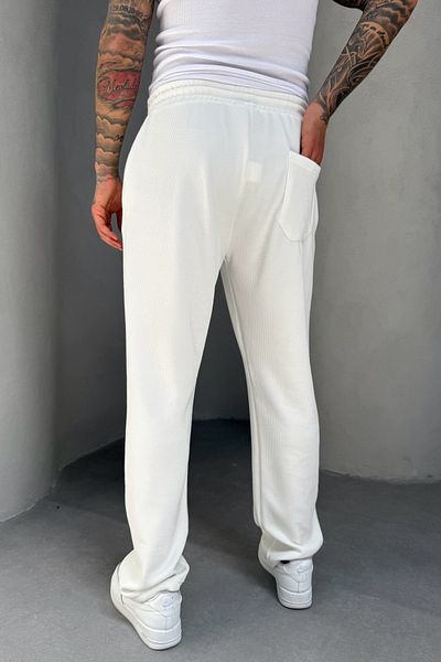 MADZEYMODA Full Lycra Super Stretchy Λευκό Ανδρικό φαρδύ κοτσίδα Jogger KE-5030