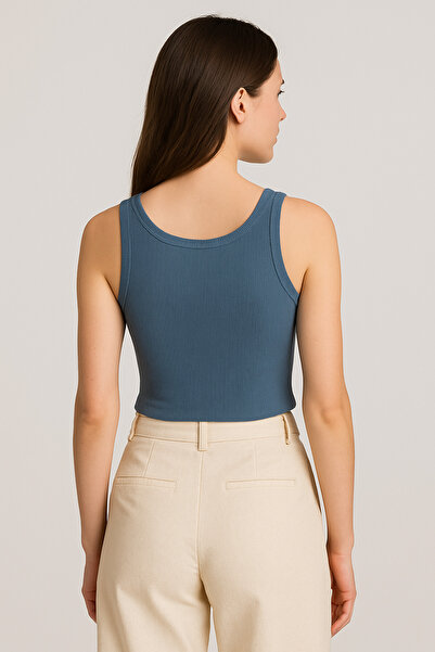 HNX Denim Pamuklu Kalın Askılı Crop Kadın Atlet