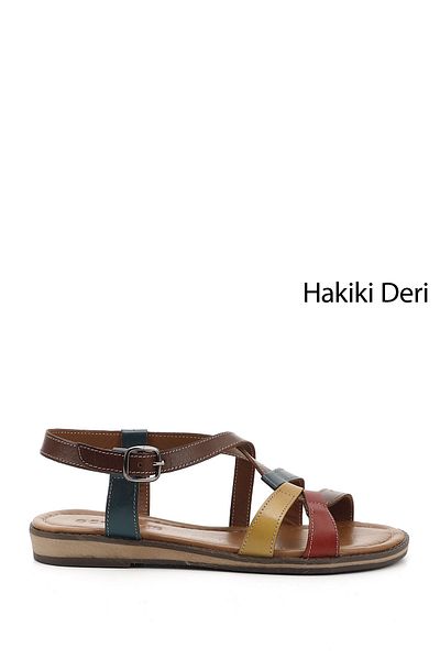 GÖNDERİ(R) Дамски/Момичешки Кафяви Червени Жълти Сандали от Естествена Кожа